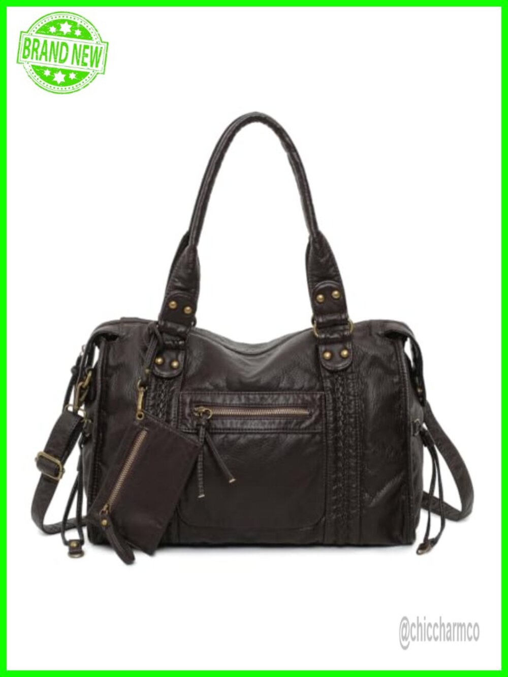 Vegan Leather Hobo Shoulder Bag Y2K Distressed Convertible Crossbody Tote